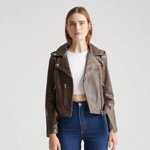 Quince Brown Leather Jacket - 100% Leather Motorcycle Jacket